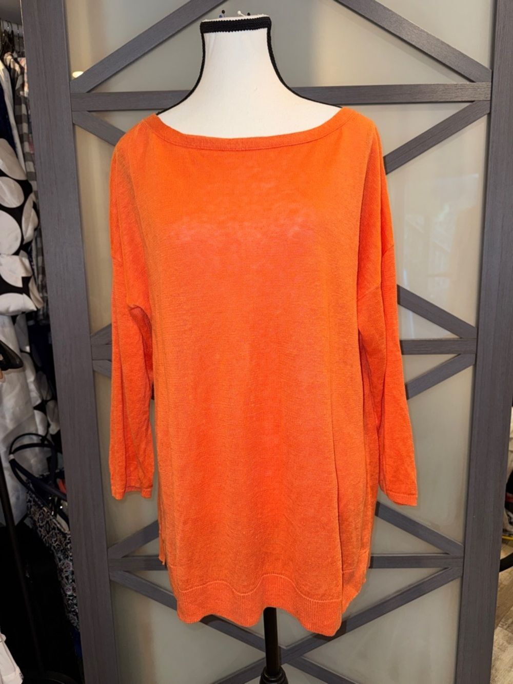Talbots 100% Linen Vibrant Orange Boatneck Tunic 3/5 Sleeves Large